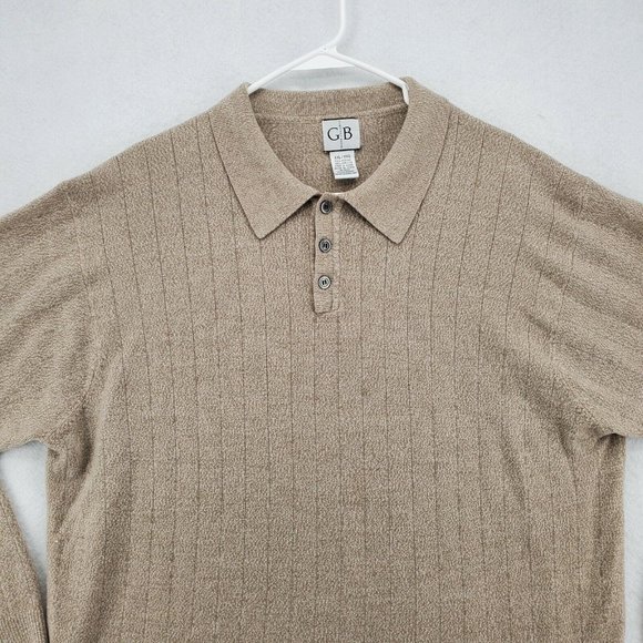 GEOFFREY BEENE Sweater Men's 1/4 Button Collared Long Sleeve Acrylic Brown 2XL - Picture 7 of 12